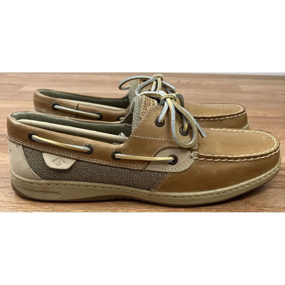Sperry Women's Bluefish 2 Eye Leather Boat Shoes Linen/Oat Size 12 NEW